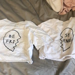 2 “BEST FRIENDS” white crop tops